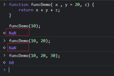 javascript functions default values